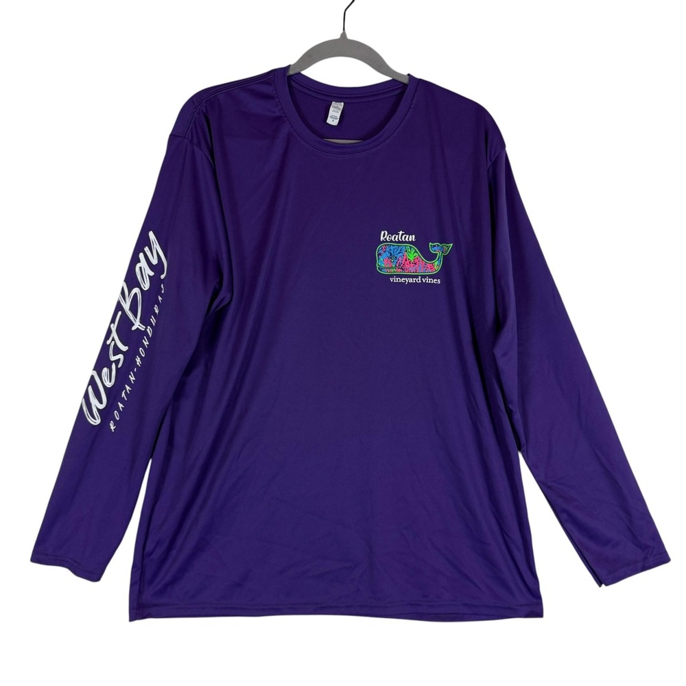 Vineyard Vines Shirt Mens XL Purple Roatan Rash Guard Long Sleeve Tee Honduras